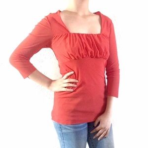 Daisy & Clover Coral Peasant Style Top Blouse Sz L